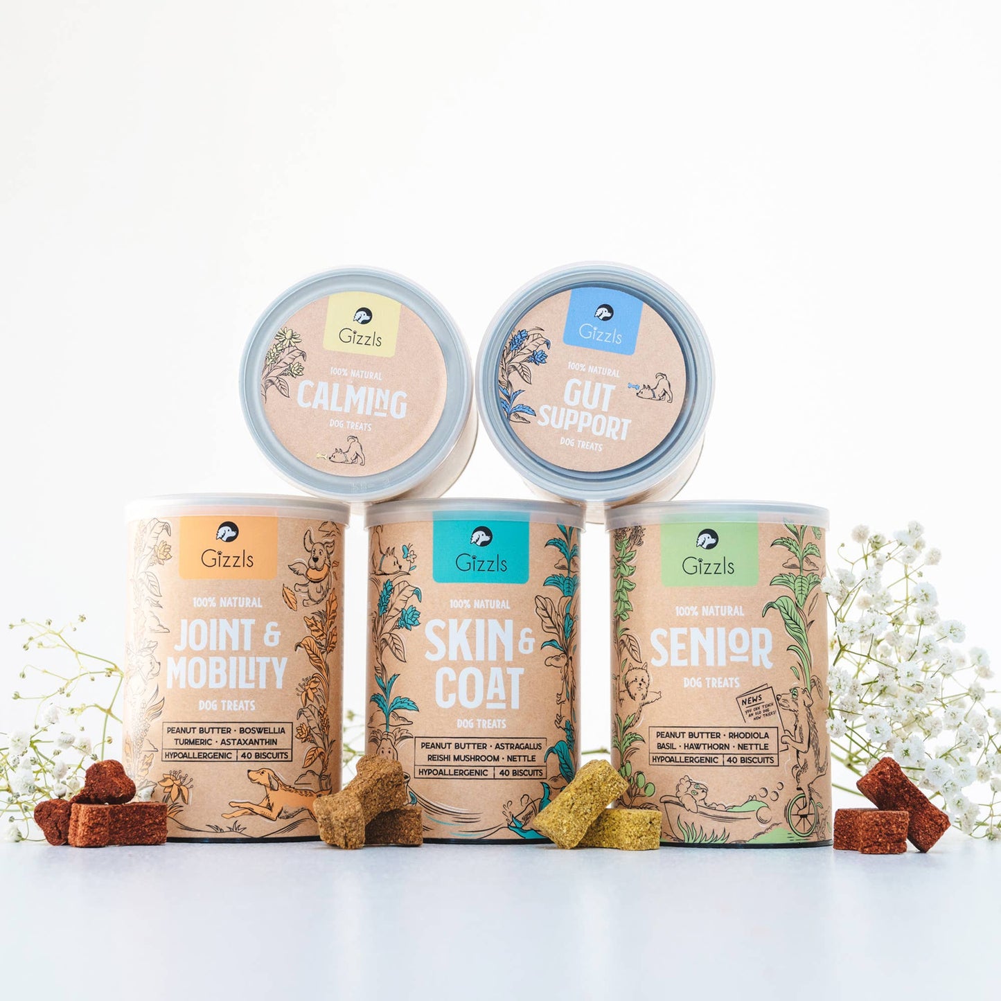 Snacks relajantes Gizzls 100 % naturales para perros