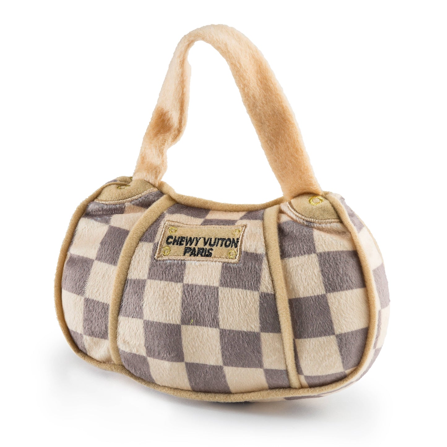 Jouet pour chien sac à main Chewy Vuiton à damier beige avec couineur: Grand