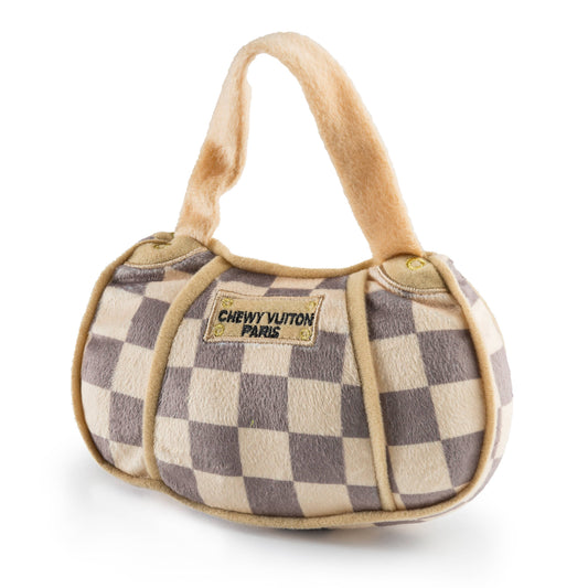 Jouet pour chien sac à main Chewy Vuiton à damier beige avec couineur: Grand