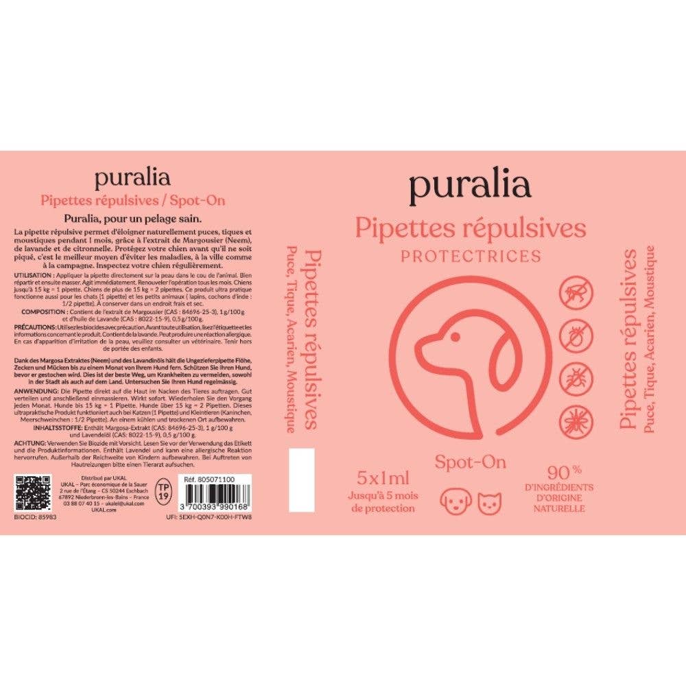5 pipetas repelentes Spot-on 1 ml PURALIA