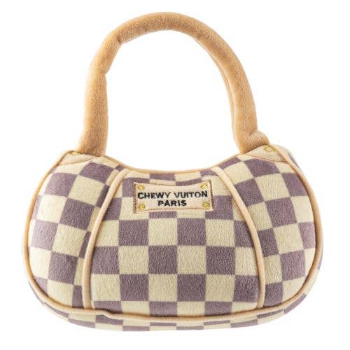Jouet pour chien sac à main Chewy Vuiton à damier beige avec couineur: Grand